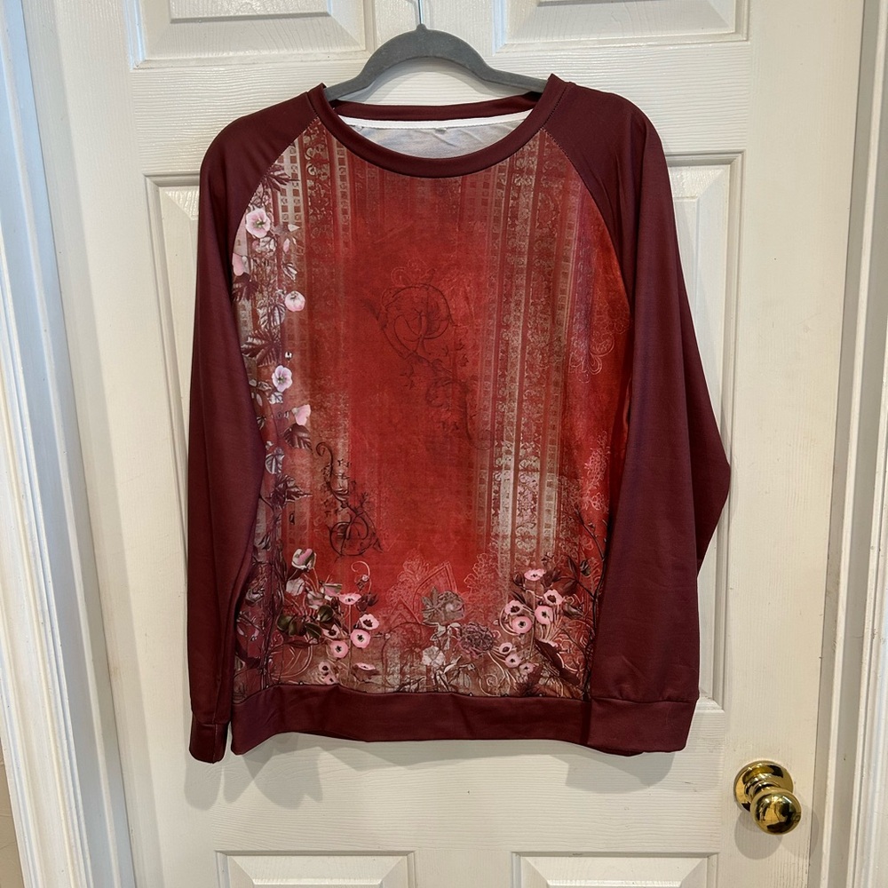 Floral Burgundy Long Sleeve Top